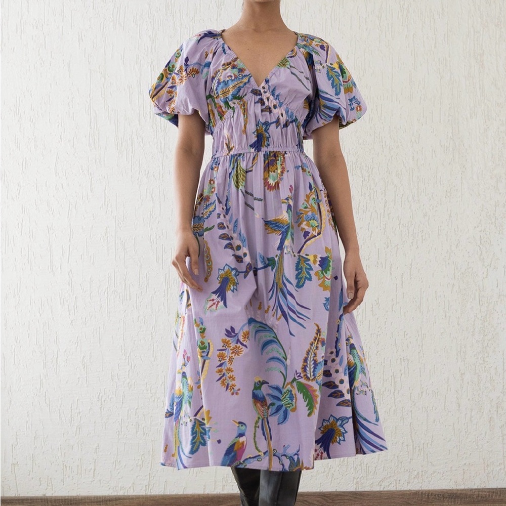 Banjanan Lavender Midi Dress with Multicolor Floral Print